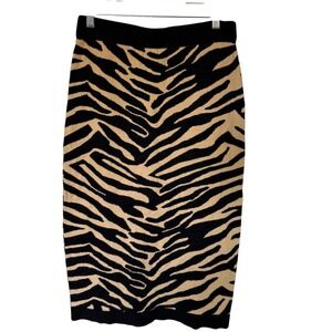 Halogen Zebra Print Knit Midi Pencil Skirt‎ Black Tan Size S